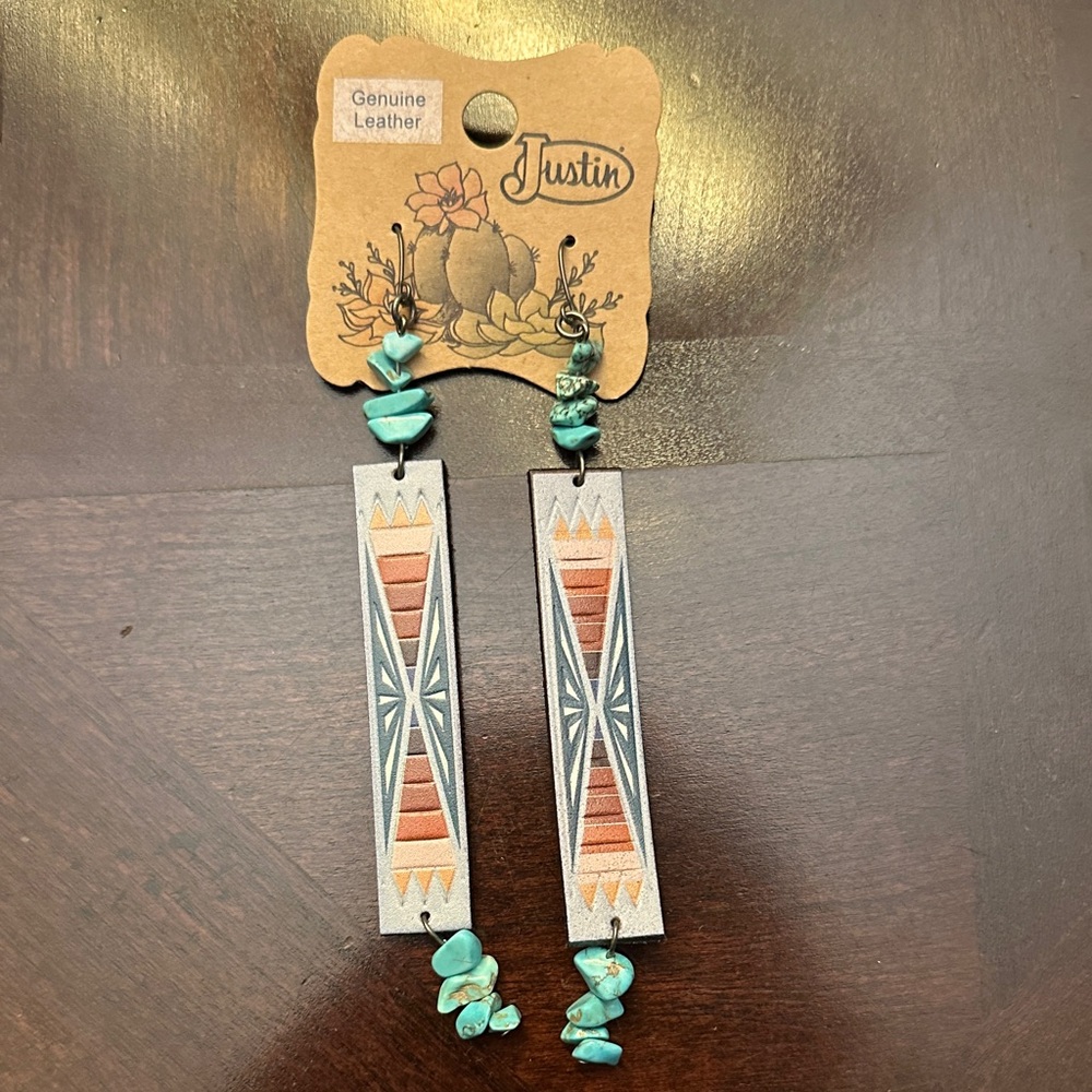 Justin Boots Turquoise and Orange Earrings